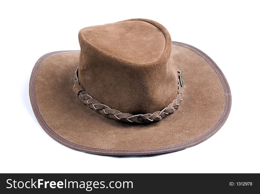 Brown cowboys hat isolated on white