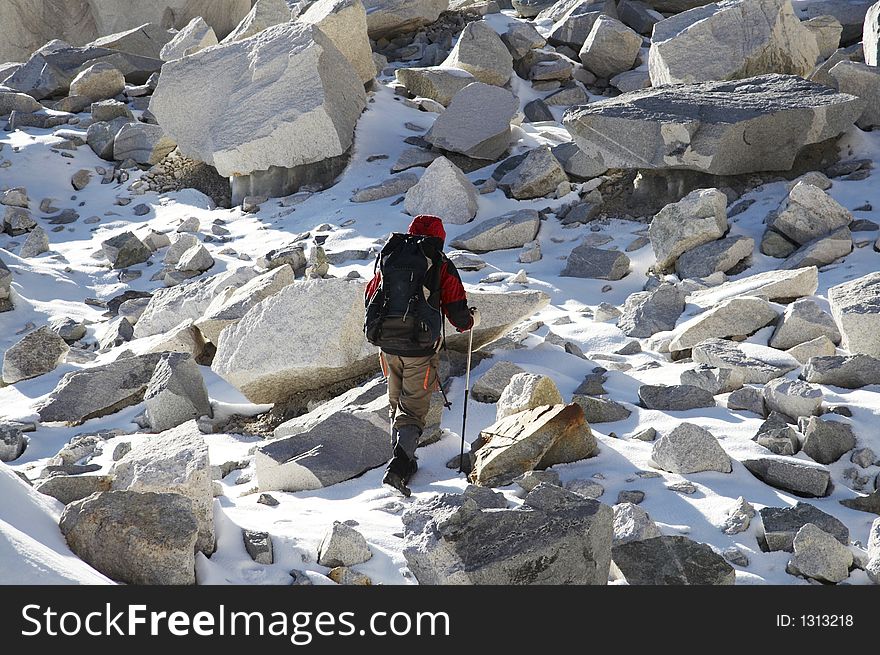 Climber in the Cordillera Blanca mountain