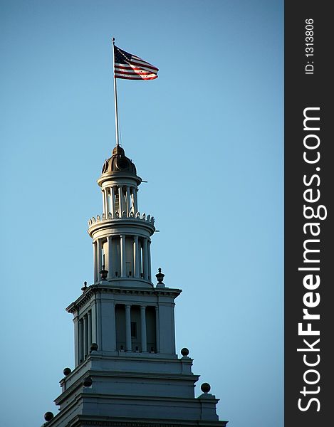 America flag on a roof top in san francisco