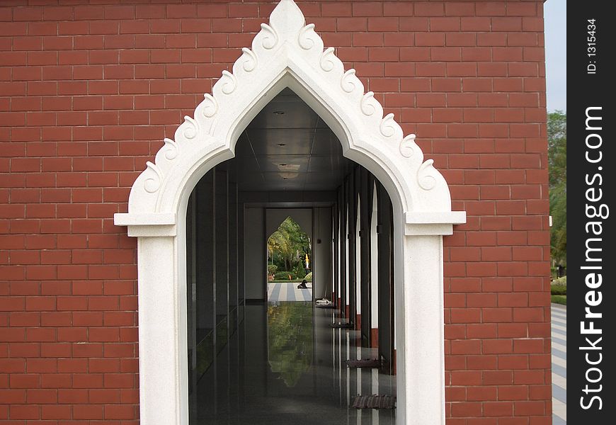 A doorway into a Thai Buddhist temple