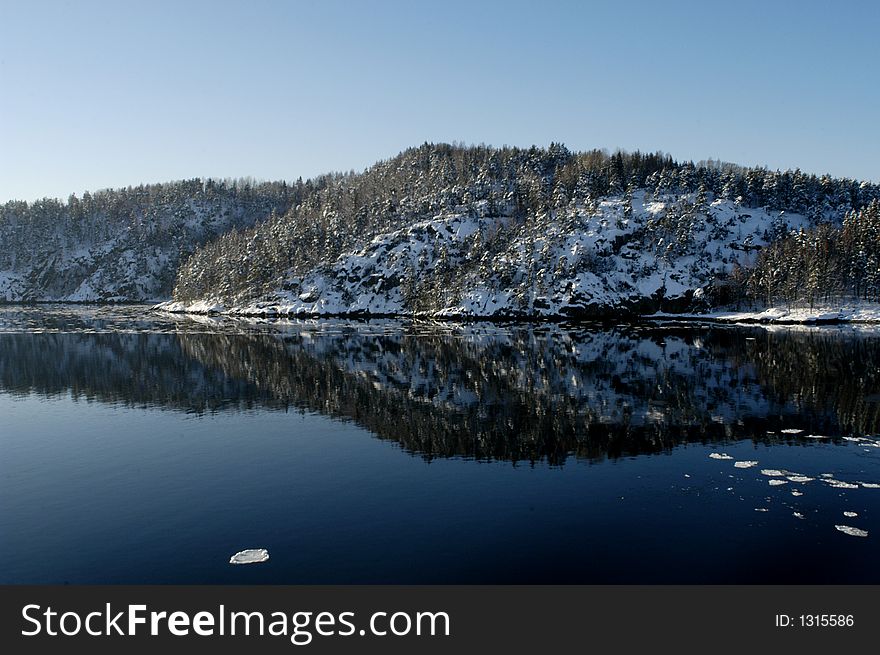 Picture of winter landscape in Oslofjord in Norway.