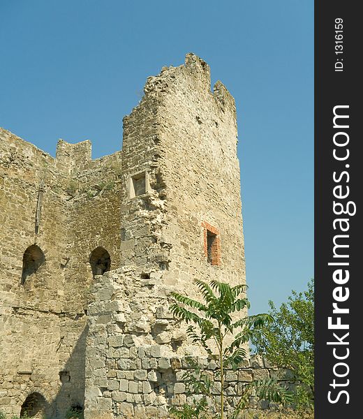 Ruins - tower of old fortress in Crimea