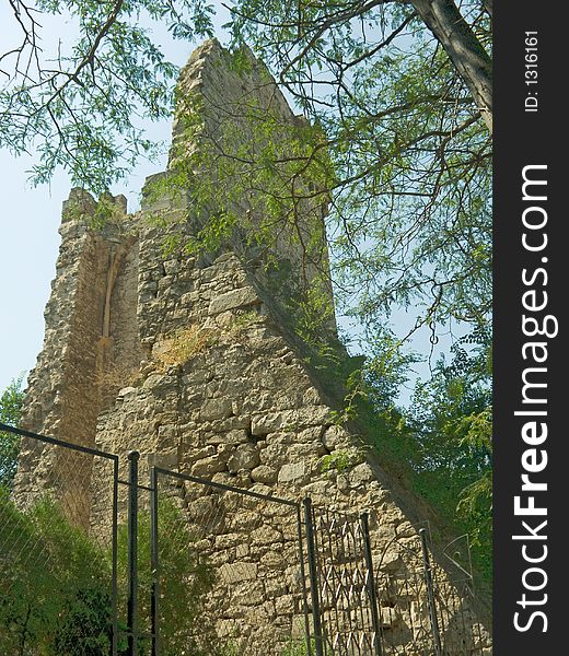 Ruins - tower of old fortress in Crimea