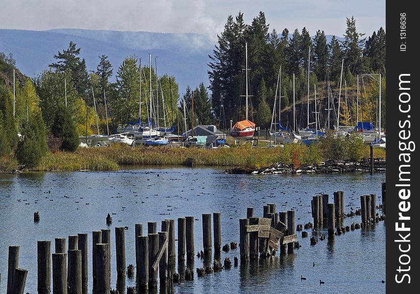 This image of the sailboats dry docked at a small harbor was taken in NW Montana.