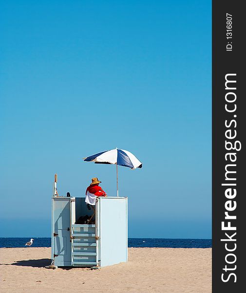 Lifeguard and sea gull on duty