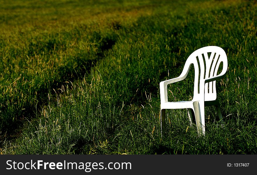 Chair, field, evening, grass, Germany, the road, One, loneliness, white, green, Wuppertal. Chair, field, evening, grass, Germany, the road, One, loneliness, white, green, Wuppertal
