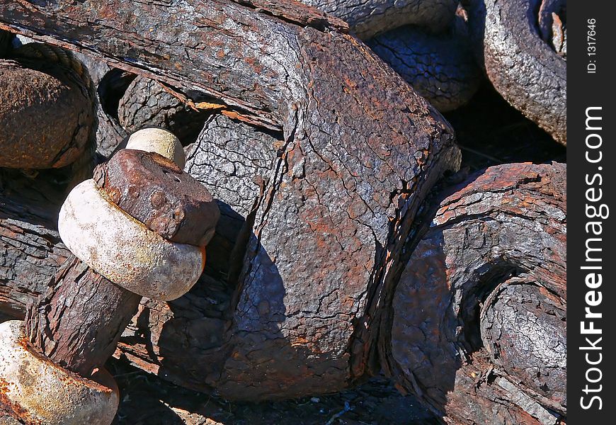 Old rusted ship anchor chain Galveston Texas on the waters edge. Old rusted ship anchor chain Galveston Texas on the waters edge