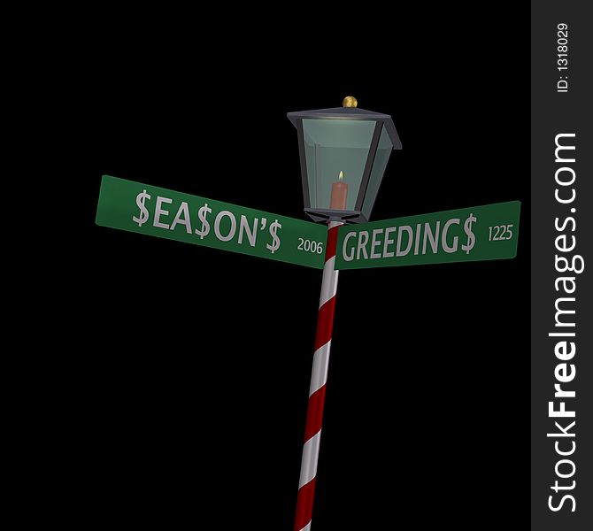 Season's Greedings Street Sign with lit lantern.
Bah Humbug Series. Season's Greedings Street Sign with lit lantern.
Bah Humbug Series.