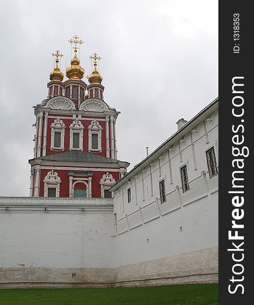 Novodevichy Convent. The Gateway Transfiguration Church and the Fortress Wall. Novodevichy Convent. The Gateway Transfiguration Church and the Fortress Wall