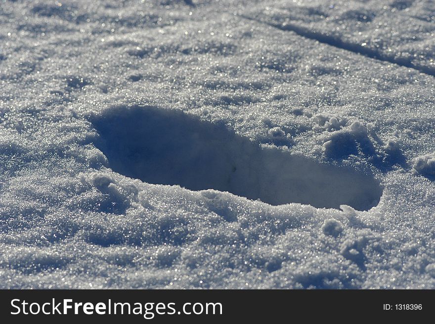 Picture of footprints in snow in winter time.