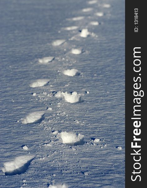 Picture of footprints in snow in winter time.