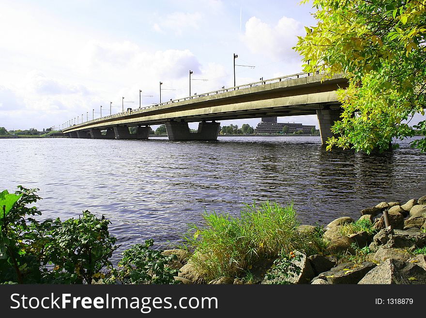 Island bridge across Daugava river. Riga. Latvia.