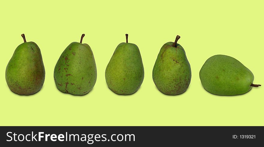 Five pears in a line.