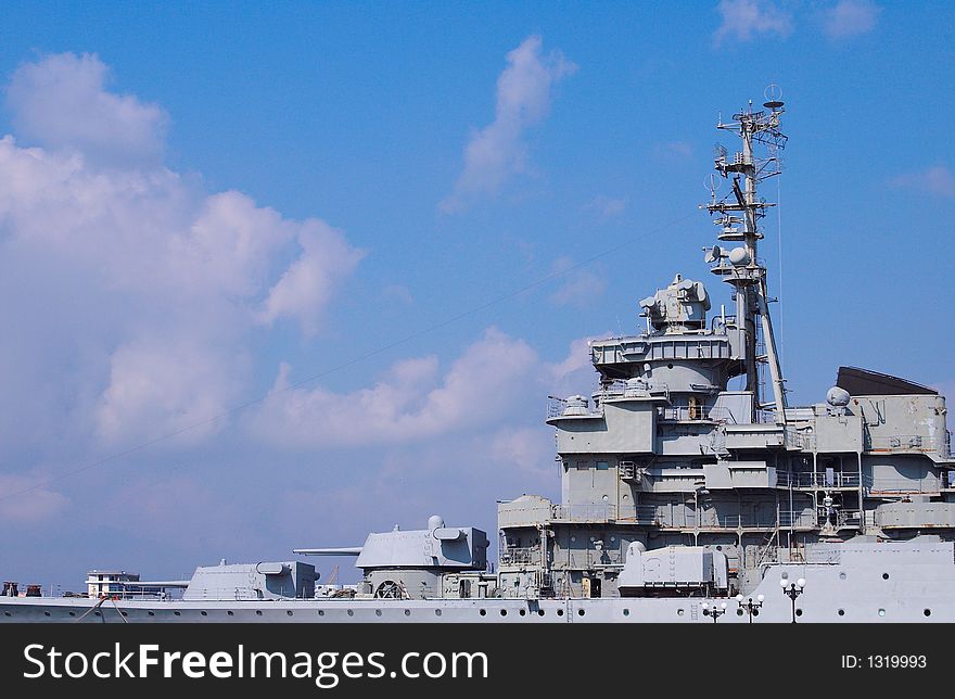 Guns and a superstructure of the big fighting ship. Guns and a superstructure of the big fighting ship