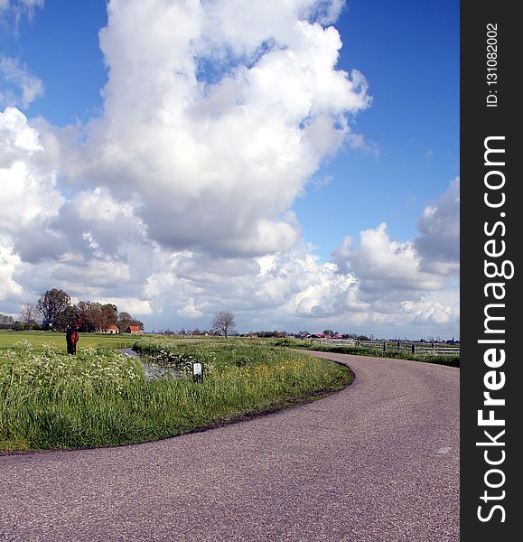 Cloud, Sky, Road, Field