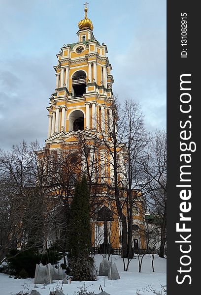 Winter, Building, Steeple, Church