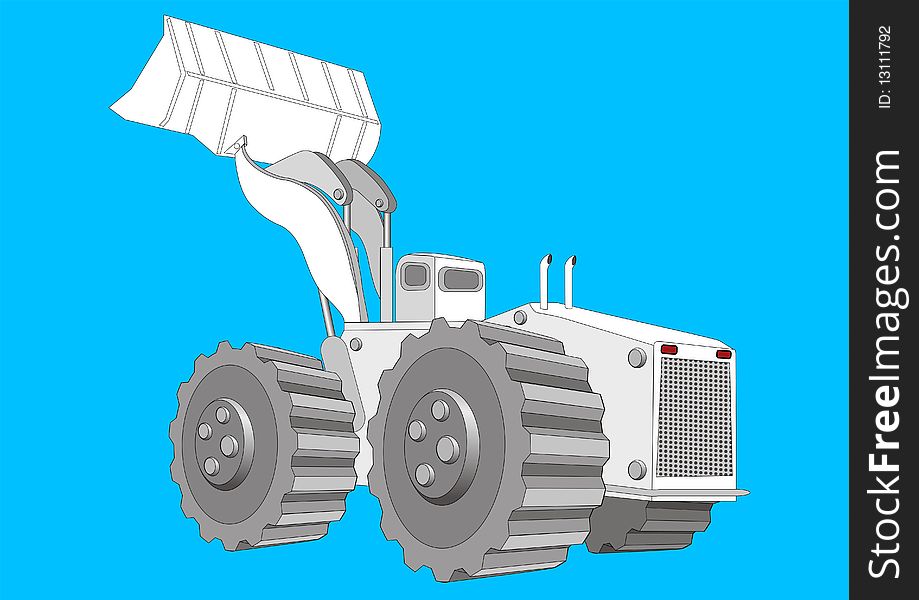 A illustration of a tractor on blue background