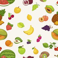 Banana And Watermelon, Cherry And Pineapple Fruits Seamless Pattern Isolated On White Background. Royalty Free Stock Images Banana And Watermelon, Cherry And Pineapple Fruits Seamless Pattern Isolated On White Background. Royalty Free Stock Images
