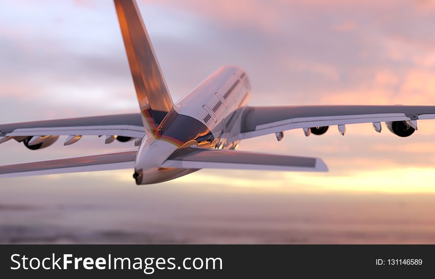 Air Plane Flies Into The Sky