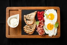 Top View Breakfast Eggs And Toast Jamon And Cheese Royalty Free Stock Photos