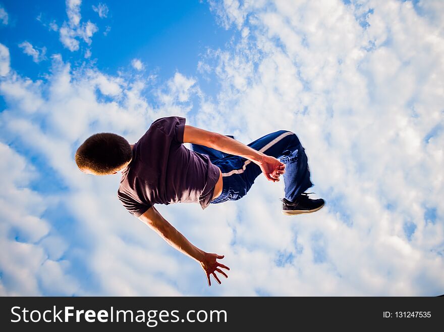 Free Runner Make Parkour In The Air