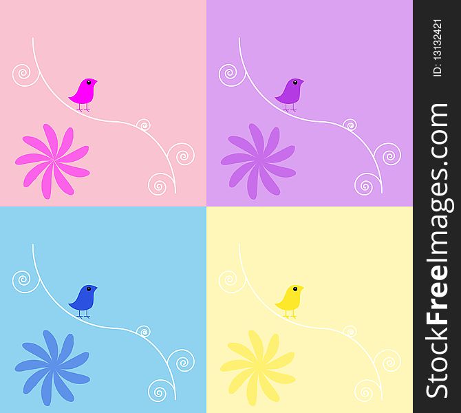 Birds Floral background set