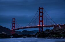 Golden Gate Bridge At Blue Hour Stock Photo