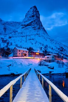 Reine Village At Night. Lofoten Islands, Norway Stock Image