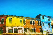 Burano Colorful Houses Reflection In The Water Canal Surface. Venice Italy Stock Photo Burano Colorful Houses Reflection In The Water Canal Surface. Venice Italy Stock Photo