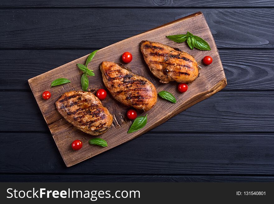 Grilled Chicken Breast Fillet With Basil And Tomatoes