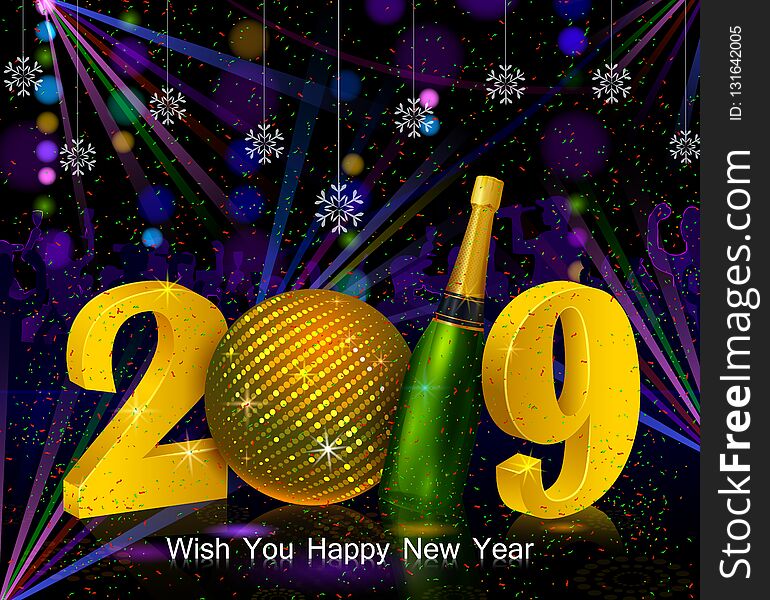 Happy New Year 2019 wishes greeting card template background design in vector