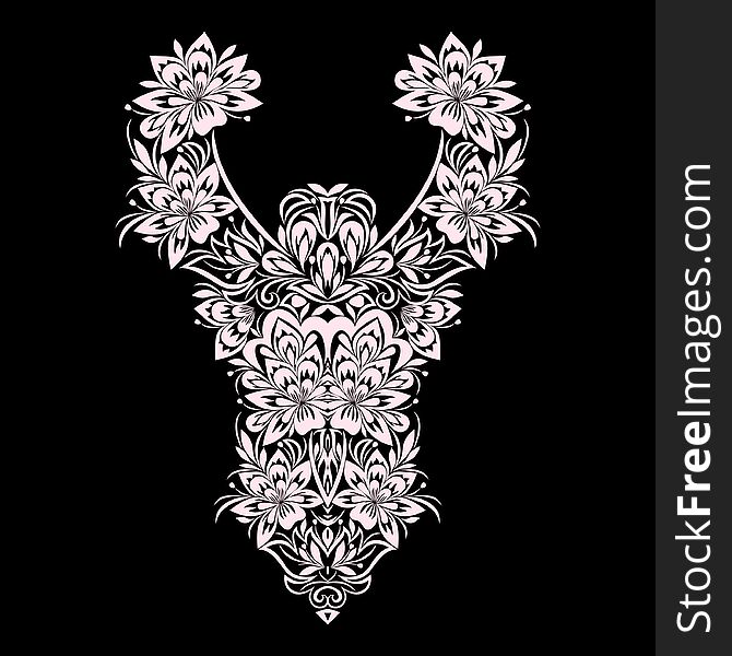 Vector black and white traditional print with decorative elements , bright flowers for embroidery. Vector black and white traditional print with decorative elements , bright flowers for embroidery.