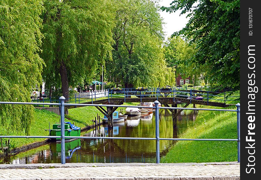 Waterway, Water, Green, Reflection