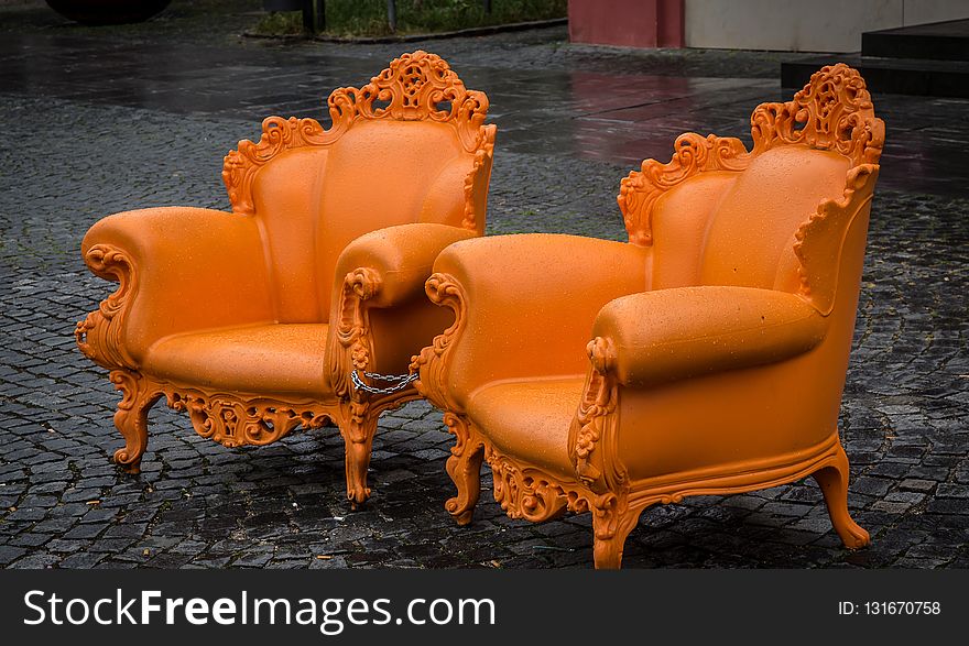 Furniture, Chair, Orange, Couch