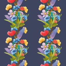 Wild Flowers Watercolor Pattern Set Illustration Seamless Royalty Free Stock Image