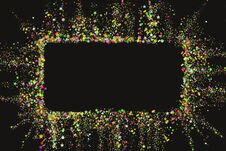Gold Glitter Confetti Texture Banner With Place For Text On A Black Background. Golden Explosion Of Confetti. Colorful Royalty Free Stock Photo