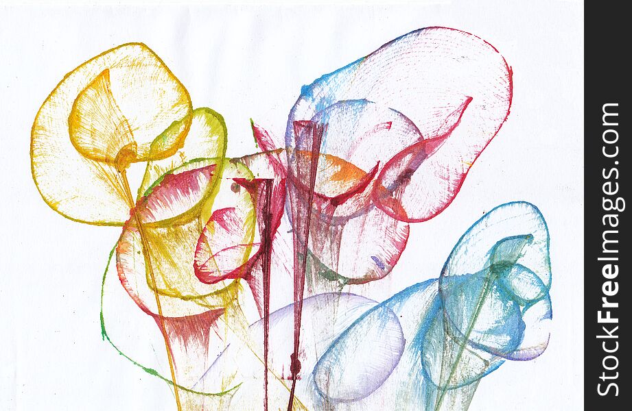 Art Design Abstract Flowers Hand watercolor painting on paper. Art Design Abstract Flowers Hand watercolor painting on paper.