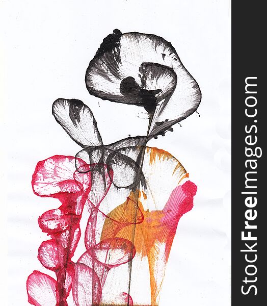 Art Design Abstract Flowers Hand watercolor painting on paper. Art Design Abstract Flowers Hand watercolor painting on paper.