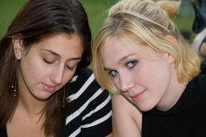 Friends On Cell Phone Together (Beautiful Young Blonde And Brune Stock Photo Friends On Cell Phone Together (Beautiful Young Blonde And Brune Stock Photo