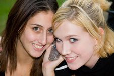 Friends On Cell Phone Together (Beautiful Young Blonde And Brune Stock Photos Friends On Cell Phone Together (Beautiful Young Blonde And Brune Stock Photos