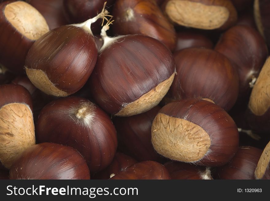 Brown forest chestnuts close up
