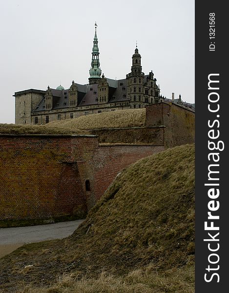 Winter picture of Kronborg Castle, Elsinore, Denmark (place where Hamlet by Shakespeare was situated).