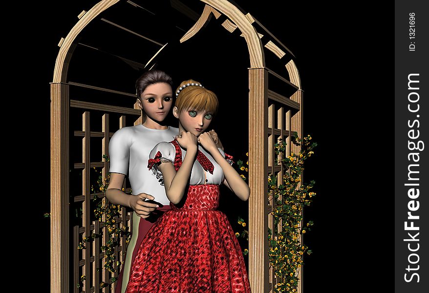 Young lovers in a Garden Arbor, 3d models, computer generated