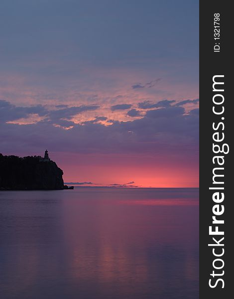 Split Rock Lighthouse at sunrise from Little Two Harbors