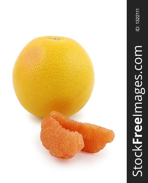 Grapefruit and two slices. Clipping path included.
