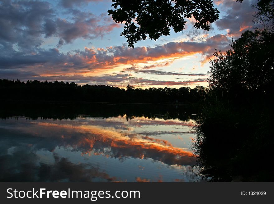 Sunset on a crystal lake