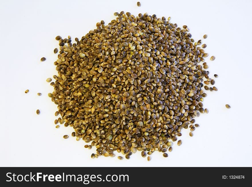 A bunch of hemp seeds in a closeup