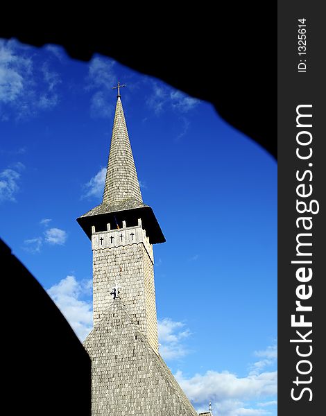 Silhouette of a church tower on the blue sky. Silhouette of a church tower on the blue sky