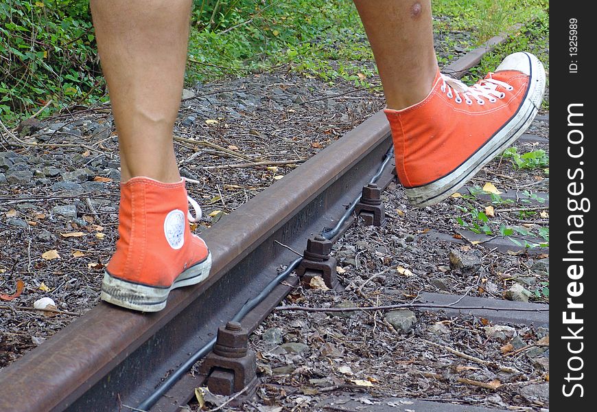 Dancing on a rail in red boots. Sept. 06. Dancing on a rail in red boots. Sept. 06