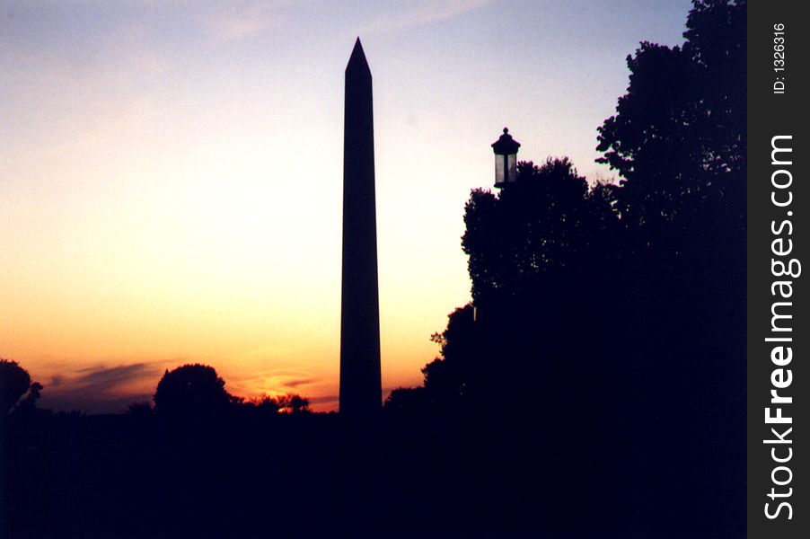 Washington Monument against darkening sky after sunset in October. Washington Monument against darkening sky after sunset in October.